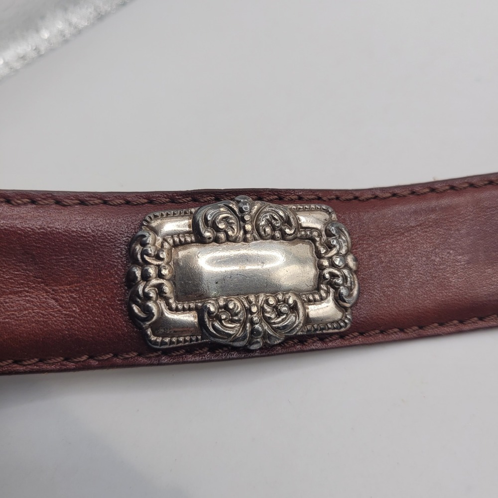 Fossil Belt Sml Brown Leather Silver Western Concho Engraved Cowgirl Boho Rodeo - Picture 6 of 8